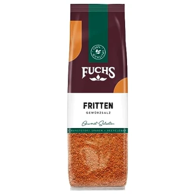 Abbildung von Fuchs Gewürze Fritten Gewürzsalz im recyclebaren Nachfüllbeutel, Salz zum Würzen von Pommes Frites, Kartoffel Ecken, Bratkartoffeln 80 g