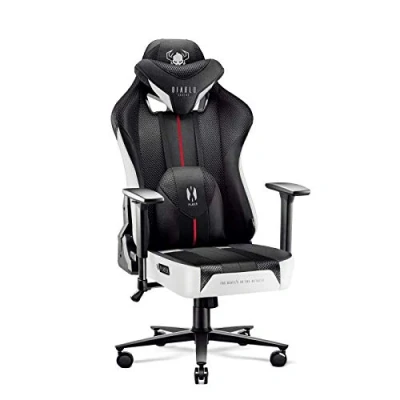 Abbildung von Diablo X Player 2.0 Gaming Stuhl Bürostuhl Gamer Chair Stoff 3D Armlehnen Ergonomisches Design Nacken/ Lendenkissen Wippfunktion Weiß Schwarz Normal (L)