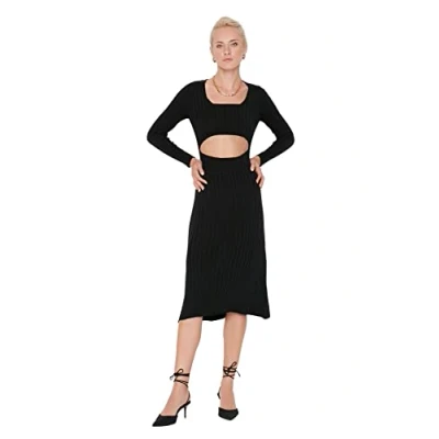 Abbildung von Trendyol Damen Woman Fitted Bodycon Square Collar Knitwear Dress Kleid, Black, L