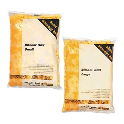 Abbildung von Howard Leight by Honeywell Bilsom 303L Schaumstoff Ohrstöpsel zum Einmalgebrauch, Gelb, Kugelform, ohne Kabel, SNR 33 dB, Größe L, 1006186 (Nachfüllpackung mit 200 Paar)