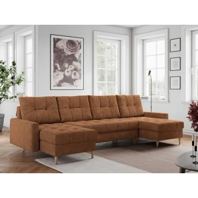 Abbildung von MKS MEBLE Sofa U Form mit Schlaffunktion, Wohnlandschaft Form, Couch Schlaffunktion und Bettkasten, Schlafsofa Orange Struktur Colin