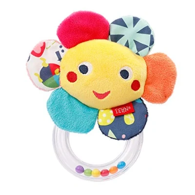 Abbildung von Fehn Rasselring Spielzeug Blume COLOR Friends Motorikspielzeug Greifling mit buntem Perlen Ring zum Rasseln &amp; Rascheln Kuscheltier Babyspielzeug für Babys Kleinkinder ab 0+ Monaten