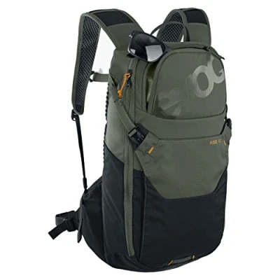Abbildung von EVOC RIDE 12 Protektor Fahrradrucksack, Trekkingrucksack für Trails &amp; Alltag (cleveres Taschenmanagement, AIR PAD Rückenpolsterung, Helmhalterung, Backpack inkl. 2l Trinkblase), Dunkeloliv/Schwarz