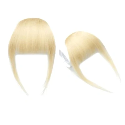 Abbildung von Clip in Pony Echtes Echthaar Fransenhaar Haarverlängerungen Flacher mit Schläfen, Blonde Farbe