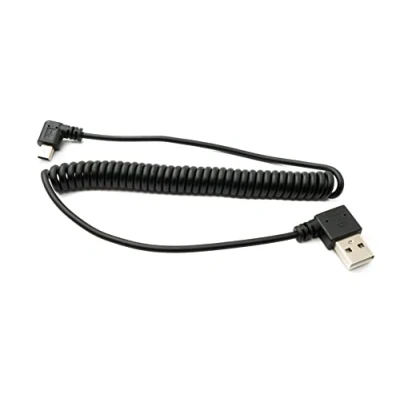 Abbildung von System S USB 2.0 Kabel 100 cm Typ A Stecker zu Mini B Spirale Winkel in Schwarz
