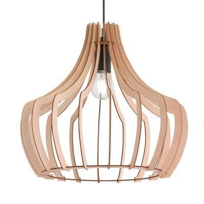 Abbildung von Reality Leuchten R30253830 Wood A++ to E, Pendelleuchte, Holz, E27, Holzfarben/Schwarz, 44 x 150 cm