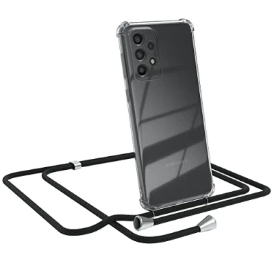 Abbildung von EAZY CASE Handykette kompatibel mit Samsung Galaxy A33 (5G) Handyhülle Umhängeband, Handykordel Schutzhülle, Silikonhülle, Hülle Band, Stylische Kette für Smartphone, Schwarz