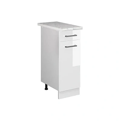 Abbildung von Vicco Küchenunterschrank R Line, Weiß Hochglanz/Weiß, 30 cm, AP Marmor