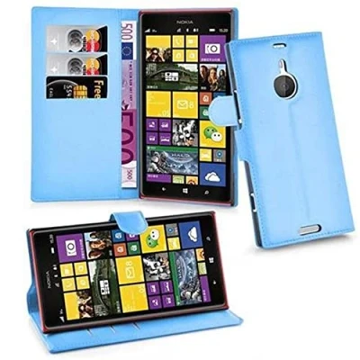 Abbildung von Cadorabo Hülle kompatibel mit Nokia Lumia 1520 Handyhülle aus Premium Kunst Leder Flip Klappbare Stoßfeste Magnetische [Standfunktion] [Kartenfächern] Cover für Tasche in Blau