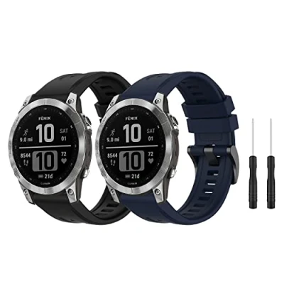 Abbildung von MiKoyi 22 mm QuickFit Armband für Garmin Fenix 8 47 mm/Fenix E 7/7 pro Solar/Fenix 6/5, Weiches Antiallergisches Sport Silikon Uhrenarmband Approach S70 mm, Schwarz und Blau