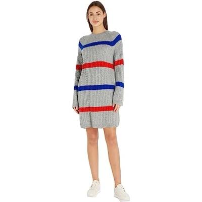 Abbildung von Tommy Hilfiger Damen Kleid Soft Wool C Neck Langarm, Mehrfarbig (Soft Stripe Horizontal), XL