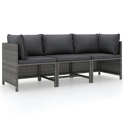 Abbildung von vidaXL Gartensofa 3 Sitzer mit Kissen Ecksofa Mittelsofa Sofa Lounge Gartenset Gartenmöbel Garten Garnitur Sitzgruppe Grau Poly Rattan