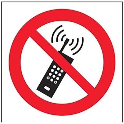 Abbildung von vsafety 51006 af r PROHIBITION Logo Schild, starrer Kunststoff, keine Handys, quadratisch, 100 mm x mm, schwarz, rot