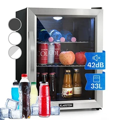 Abbildung von Klarstein Getränkekühlschrank HEA Beersafe M 10033119A, 54 cm hoch, 40.5 breit, Mini Kühlschrank Bierkühlschrank klein mit Glastür