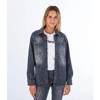 Abbildung von Hurley Damen W Oceancare Full Denim Woven Top Shirt, schwarz, XXL