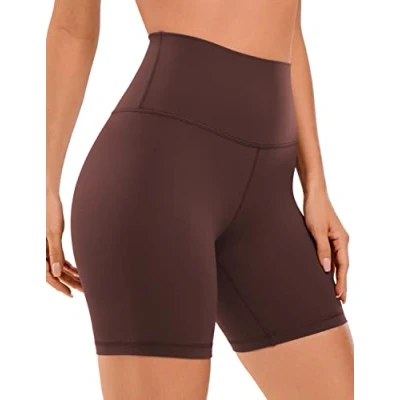 Abbildung von CRZ Yoga Womens Kurze Sporthose Laufshorts Sommer Radlerhose High Waist Fitness Shorts ButterLuxe 15cm Taupe 42