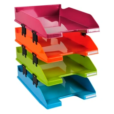 Abbildung von Exacompta 113298SETD 4er Pack Premium Briefablage Combo Midi DIN A4 inkusive Distanzstücke. Ideale Briefkörbe für Ihre Organisation. Robuste und stapelbare Ablagekörbe farbig sortiert matt