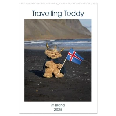 Abbildung von Travelling Teddy in Island (Wandkalender 2025 DIN A2 hoch), CALVENDO Monatskalender