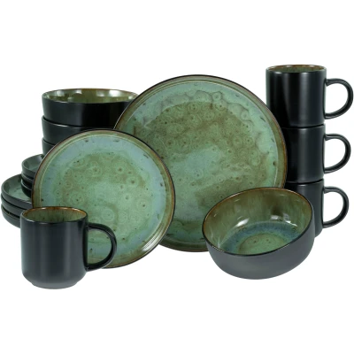 Abbildung von CreaTable, 20166, Serie Nordic Fjord Green, 16 teiliges Geschirrset für 4 Personen, Kombiservice aus Steinzeug, spülmaschinen und mikrowellengeeignet, Qualitätsproduktion