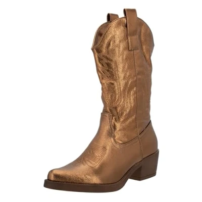 Abbildung von Elara Damen Cowboy Stiefel Biker Boots Chunkyrayan DEN928P Rosegold PU 40