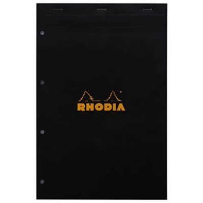 Abbildung von Rhodia 202009C Notizblock / Schreibblock N20 DIN A4+, 80 Blatt 80g, kariert, 4 fach gelocht, abtrennbar und mikroperforiert, mit fester Rückseite aus Karton, Schwarz, 1 Stück