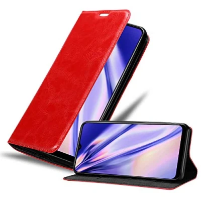 Abbildung von Cadorabo Hülle kompatibel mit Vivo Y20s aus Premium Kunst Leder Flip Klappbare Stoßfeste Magnetische [Standfunktion] [Kartenfächern] Cover für Tasche in Rot