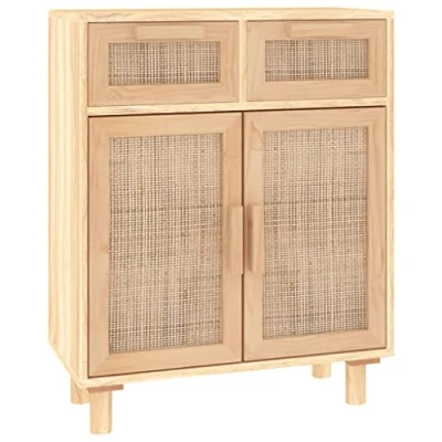 Abbildung von vidaXL Sideboard Schrank Anrichte Beistellschrank Kommode Mehrzweckschrank Standschrank Braun 60x30x75cm Massivholz Kiefer Natur Rattan