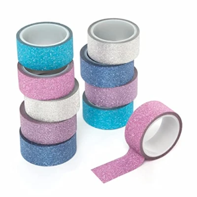 Abbildung von Baker Ross FE718 Winter Glitzer Klebeband 10er Pack, Dekoratives Klebeband, Kunst und Bastelbedarf für Kinder, Glitter Bastelmaterialien