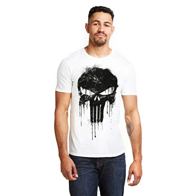 Abbildung von Marvel Punisher Skull Tshirt print, Herren, Größe: Small, White