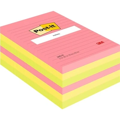 Abbildung von Post it 660 N Haftnotiz (Neon Notes, liniert, 102 x 152 mm, 100 Blatt) 6 Block neonpink, gelb, grün