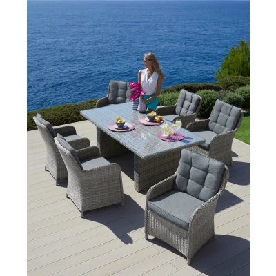 Abbildung von KONIFERA Garten Essgruppe &quot;&quot;Menorca&quot;&quot;, (Set, 19 tlg., 6x Sessel, 1x Tisch 200x100x75 cm, inkl. Auflagen, Alu, Polyrattan), Polyrattan, Aluminium, Tischplatte aus 5mm starkem Sicherheitsglas