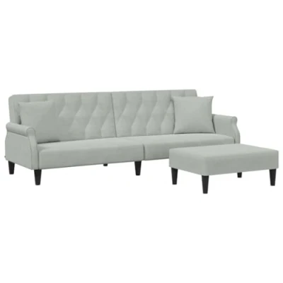 Abbildung von vidaXL Schlafsofa 2 Sitzer, Bettsofa mit Kissen und Fußhocker Holzrahmen, Tagesbett für Wohnzimmer, Schlafcouch Klappsofa, Modern, Hellgrau Samt