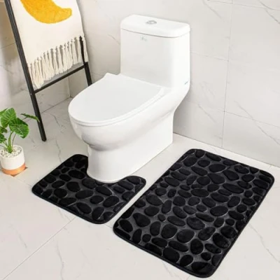 Abbildung von ele ELEOPTION 2 Stück rutschfeste Ständer Badematten Set atmungsaktivem Memory Schaum Bad Teppiche angenehm weiches Wasser saugfähig WC Badezimmer Teppich rutschfest Unterstützung (Schwarz)