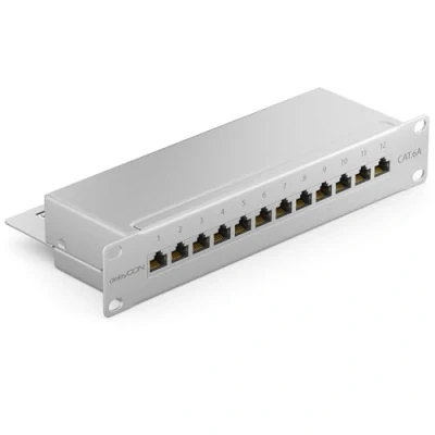 Abbildung von deleyCON CAT 6a Patchpanel Verteilerfeld 12 Port Desktop 10&quot; Zoll Rackeinbau Servermontage RJ45 Geschirmt TIA568A TIA568B Lichtgrau