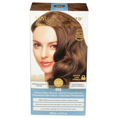 Abbildung von Tints of Nature 6N Natural Dark Blonde Permanent Hair Dye, Natürliches Dunkelblond Permanente Haarfarbe, pflegt das Haar und deckt Grau ab, ammoniakfrei, 130 ml