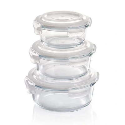 Abbildung von Grizzly Glas Frischhaltedosen, 3er Set, 400 ml, 620 950 luftdicht, rund, Click Verschluss, Vorratsdosen hitze und kältebeständig