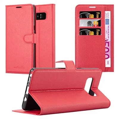 Abbildung von Cadorabo Hülle kompatibel mit Samsung Galaxy Note 8 Handyhülle aus Premium Kunst Leder Flip Klappbare Stoßfeste Magnetische [Standfunktion] [Kartenfächern] Cover für Tasche in Rot