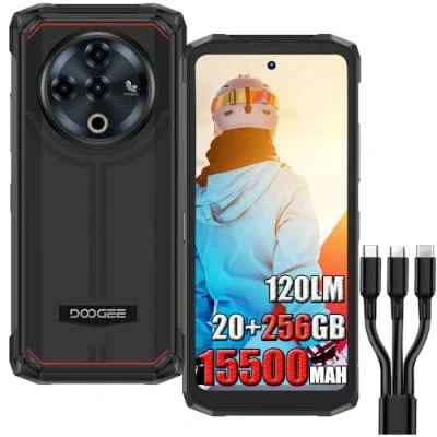 Abbildung von DOOGEE Fire 6 Power Rugged 4G Simlockfreie Handys, 20GB + 256GB, Batteria 15500mAh / 18W, 50MP 8MP Smartphone Ohne Vertrag, 120LM LED, Android 14, 6,56 pollici, NFC/Face ID/DRM L1/IP68 Schwarz