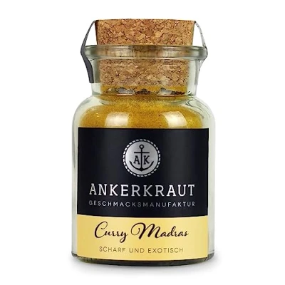 Abbildung von Ankerkraut Curry Madras, Gewürz Pulver passend zu Reis, Fleisch, Fisch &amp; Gemüse, frisch fruchtig indisch zur Herstellung von Essen Sauce, Hause kochen, 60g im Korkenglas