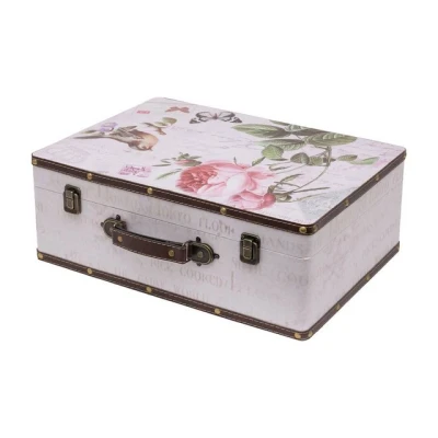 Abbildung von HMF Aufbewahrungsbox Handgefertigter Vintage Koffer aus Holz, Deko (1 St), Geschenkkoffer im Rosen Design, 44 x 32 16 cm