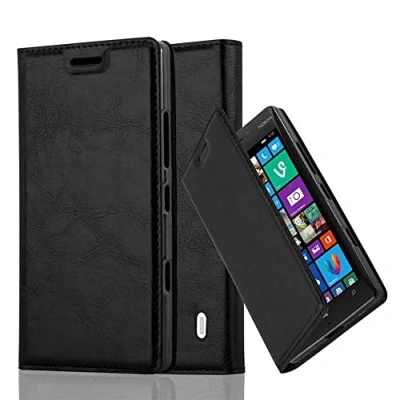 Abbildung von Cadorabo Hülle kompatibel mit Nokia Lumia 929/930 aus Premium Kunst Leder Flip Klappbare Stoßfeste Magnetische [Standfunktion] [Kartenfächern] Cover für Tasche in Schwarz