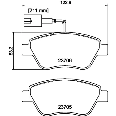 Abbildung von HELLA 8DB 355 016 071 Bremsbelagsatz mit integriertem Verschleißwarnkontakt Bremssattelschrauben Zubehör FIAT: Grande Punto Schrägheck