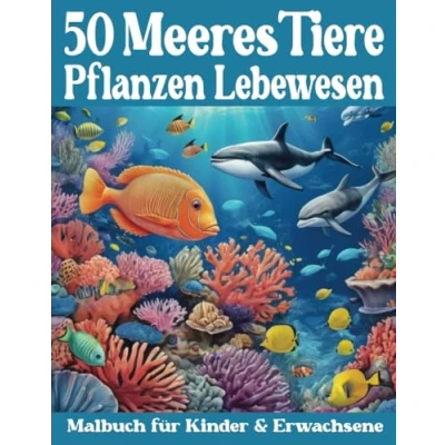 Abbildung von 50 Meerestiere, Pflanzen &amp; Lebewesen Malbuch für Kinder und Erwachsene: professionelle Motive Entspannung, Spaß, Stressabbau ein unvergessliches Malerlebnis (Mal Rätselbücher Erwachsene)