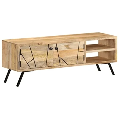Abbildung von vidaXL Mangoholz Massiv TV Schrank Rustikal Lowboard Möbel Tisch Board Sideboard Fernsehtisch Fernsehschrank HiFi 110x30x40cm