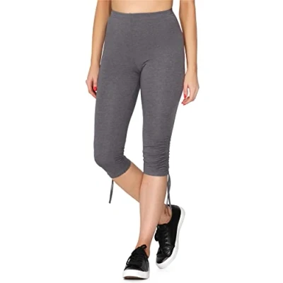 Abbildung von Merry Style Damen 3/4 Freizeithose mit Raffung Caprihose Sporthose aus Baumwolle MS10 380 (Dunkelmelange, XL)