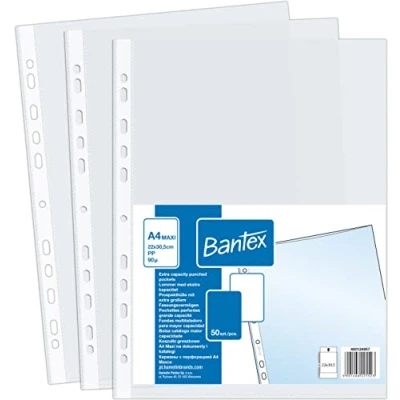 Abbildung von Prospekthüllen/Abhefthülle für Kataloge A4+ MAXI Bantex, matt und genarbt, aus Polypropylen Folie 90 µ (extra stark 0,09mm), 50 Stück