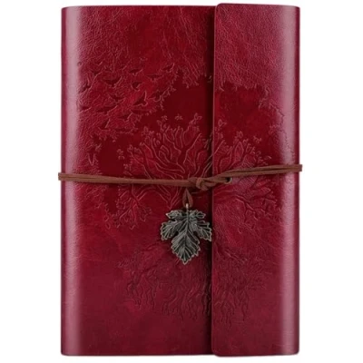 Abbildung von OMEYA PU Leder Tagebuch, Nachfüllbar, VintageTagebuch Reisetagebuch zum Schreiben, Reise Notizbuch, Geschenk für Mädchen, Jungen, Frauen, Männer, Blanko Seitenm, A5 23.3 x 16 cm, Rot