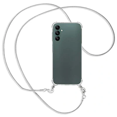Abbildung von mtb more energy® Handykette kompatibel mit Samsung Galaxy A14 5G Metallkette (Snake Silber) Smartphone Hülle zum Umhängen Anti Shock Full TPU Case