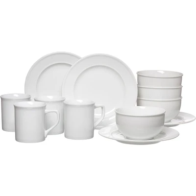 Abbildung von Ritzenhoff &amp; Breker Frühstücks Geschirrset &quot;Service, Simple (Teller, Schale, Kaffeebecher)&quot;, (Set, 12 tlg., 4 Teller Flach, Schalen, Kaffeebecher), Relief Rand, Teile, für Personen