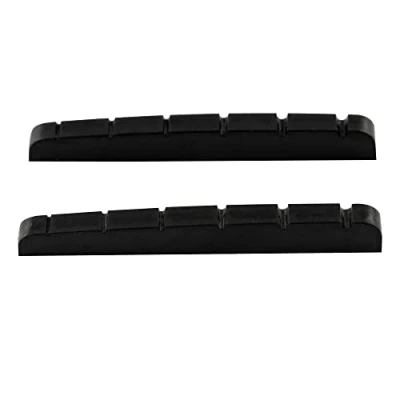 Abbildung von Musiclily Pro Harnstoffharz Kunststoff 43mm Geschlitzt Strat Tele Sattel Flacher Boden Nut für 6 Saiter Stratocaster E Gitarre, Schwarz(2 Stück)